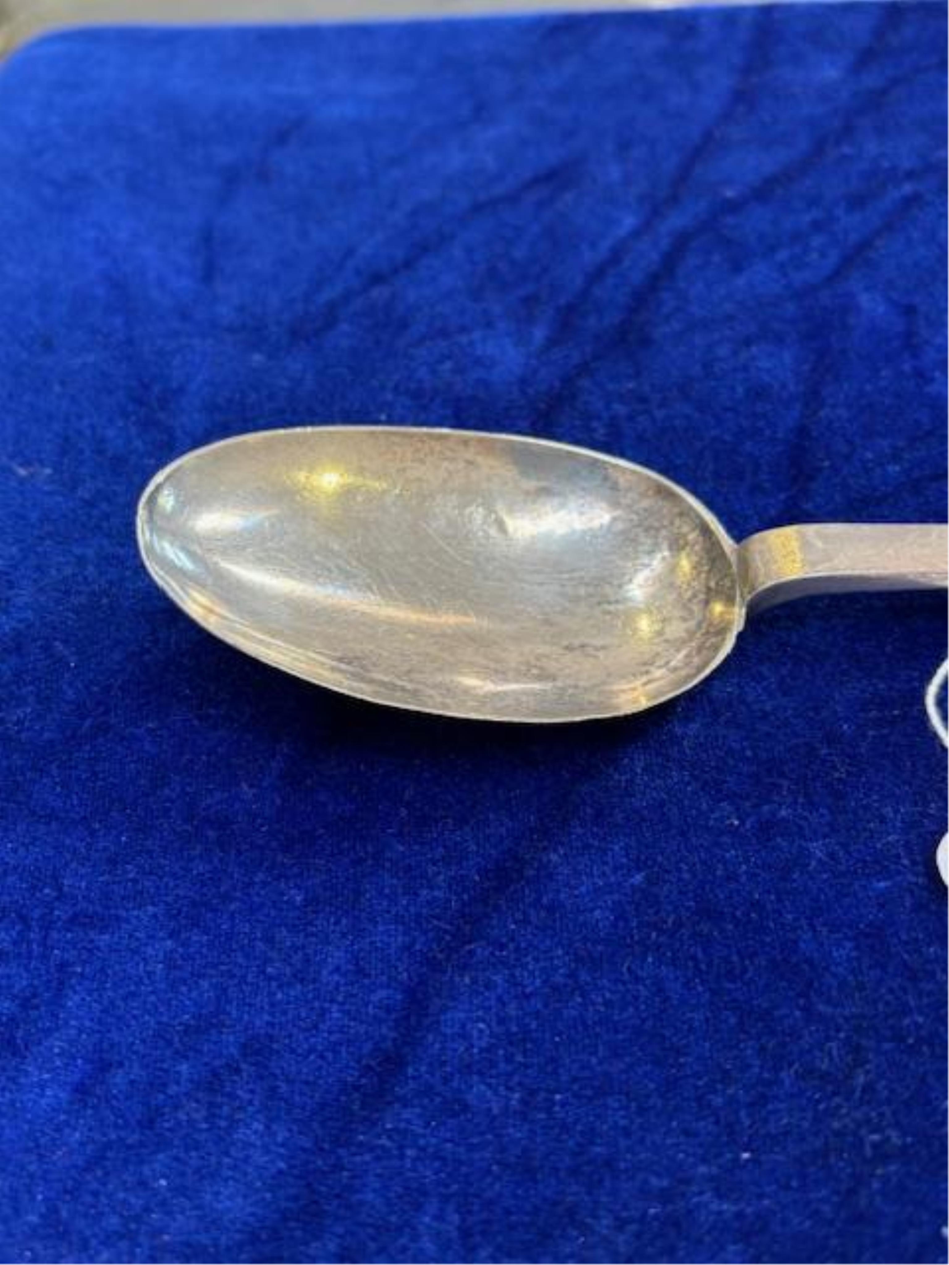 A James II silver trefid spoon, maker ?H beneath a crown